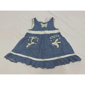 NO KIDDING GIRLS DENIM SLEEVELESS COTTON EMBROIDERED DRESS SIZE 24 MONTHS